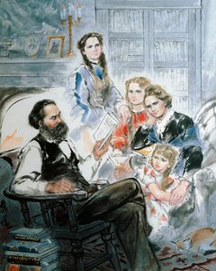Karl Marx e a sua família (aguarela) de Ghan Zen Mon