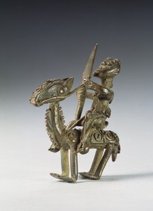 Cavaleiro a cavalo com arnês decorativo (latão)