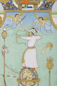 Detalhe do retrato alegórico de Jahangir (aguarela opaca e ouro sobre papel)