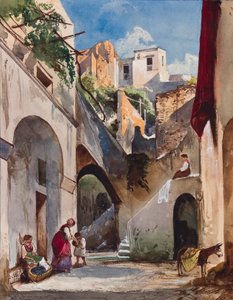 Casas na Costiera da Península Sorrentina, com acréscimos da Princesa Maria Annunziata di Borbone (1843-1871), 1853 (lápis, wc e guache sobre papel) de Giacinto Gigante