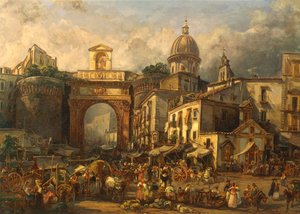 Itália, Nápoles, Mercado em Porta Capuana por Giacinto Gigante