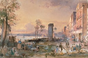 Vista de Nápoles de Marinella, de Giacinto Gigante (1806-1876), lápis, aquarela e ceruse (chumbo branco) sobre papel, Itália de Giacinto Gigante