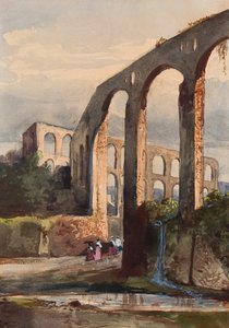 Mulheres sob o aqueduto romano em Maddaloni, com acréscimos de um aluno Borbone, possivelmente a princesa Maria Annunziata di Borbone (1843-1871) (lápis, wc e guache sobre papel) de Giacinto Gigante