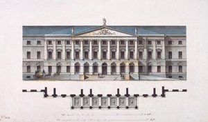 Projeto do Instituto Smolny. A fachada principal e a planta do piso térreo, 1806-1808