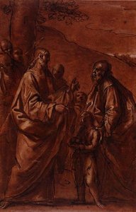PD.9-1992 The Miracle of the Loaves and Fishes, c.1611-14 (giz preto, caneta e tinta e lavagem) de Giacomo Cavedoni