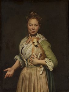 Uma mulher com um cachorro, década de 1740.