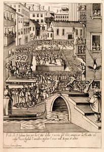 Animal Baiting no Venetian &39;Festival of the Hunt&39;, ilustração da série &39;Habiti d&39;Huomini e Donne Venetiane&39;, publicada c.1610