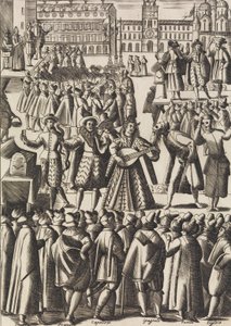 Entretenimento que os charlatães dão todos os dias na Piazza di S. Marco al Populo ..., ca. 1610. de Giacomo Franco
