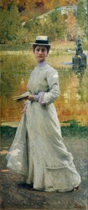 Retrato ao ar livre ou Lady in the Garden de Giacomo Grosso