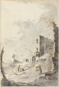 Capricho de ruínas clássicas com fortaleza