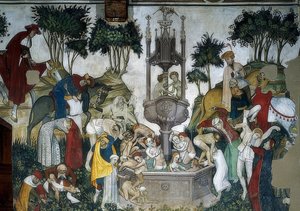 A fonte da juventude. Detalhe: chegando e tomando banho na fonte. 1418-30