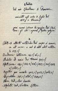 Incipito do manuscrito do Zibaldone (ou "Pensieri") de Giacomo Leopardi (1798 - 1837). 1817-1832 de Giacomo Leopardi