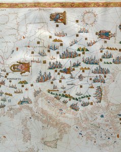 Um mapa náutico, detalhe da Europa Ocidental, 1564