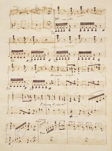 Página do manuscrito da partitura de &39;Les Huguenots&39; de Giacomo Meyerbeer