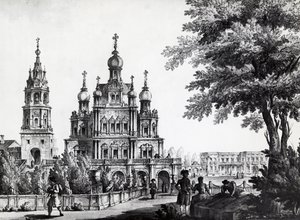Igreja da Assunção e Palácio Gagarin em Moscou, desenho de Giacomo Quarenghi Domenico (1744-1817), gravura, Rússia