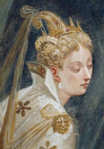 O rosto de Sophonisba, detalhe do fresco Sophonisba é oferecido veneno na presença do seu filho