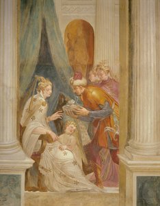 Parede da direita representando Sophonisba com o seu filho a receber o próximo pote de veneno (fresco) de Giambattista (1526 78) Zelotti