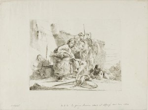 Jovens sentados encostados em uma urna, de Capricci de Giambattista Tiepolo