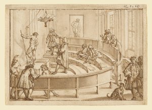 A "Accademia Clementina" de Bolonha, com um nu a ser posicionado pelo mestre de desenho, o "Hércules Farnese" mais além de Giampietro Zanotti