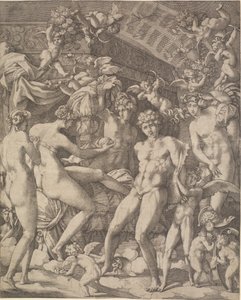 Vênus e Marte com cupidos e três graças de Gian Jacopo Caraglio