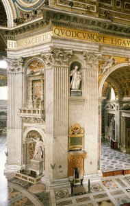 Decorações de Gian Lorenzo Bernini (1598-1680) no primeiro pilar à direita, um dos quatro pilares de suporte da cúpula da Basílica de São Pedro, Roma, Cidade do Vaticano de Gian Lorenzo Bernini