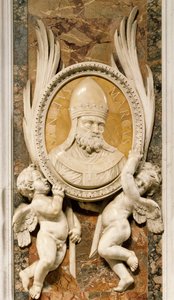 San Marco, relevo de Gian Lorenzo Bernini (1598-1680), detalhe da decoração em mármore ao longo de pilares do corredor principal, Basílica de São Pedro, Roma, Cidade do Vaticano de Gian Lorenzo Bernini