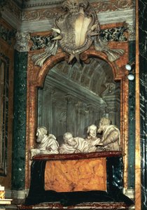 Caixa lateral com a família Cornaro, escultura de mármore da escola de Gian Lorenzo Bernini (1598-1680), Capela Cornaro, Igreja de Santa Maria della Vittoria, Roma, Itália de Gian Lorenzo Bernini