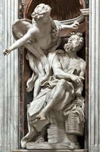 O profeta Habacuque (Habaquq, Habacuque, Habacuque, Abacuque, Havakuk) e o anjo (O profeta Habacuque e o anjo) Escultura em mármore de Gian Lorenzo Bernini (1598-1680) 1656-1661 Roma, Basílica de Santa Maria del Popolo, Cappella Chigi