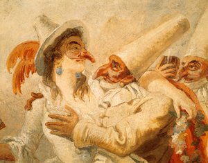 Carnaval de Giandomenico Tiepolo (1727-1804), fresco, detalhe com três máscaras, Ca