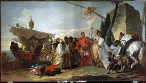 Jules Cesar conhecendo Cleópatra (César conhecendo Cleópatra). Pintura de Giandomenico Tiepolo (1727-1804). Óleo sobre tela, 337 x 608 cm