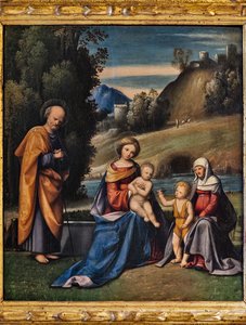 Sagrada Família com santos, Infante São João e Santa Isabel numa paisagem (óleo sobre tela)