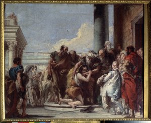 O regresso do filho pródigo. Pintura de Giandomenico Tiepolo (1727-1804). Óleo sobre tela, 49 x 59 cm