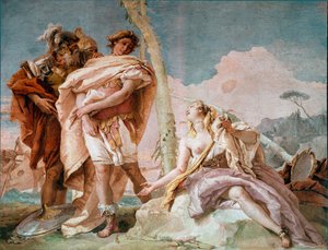 Renaud abandona Armide Ilustração de uma cena de "La Jerusalem delivree" de Torquato Tasso (A Jerusalém Entregue). Fresco por Giandomenico Tiepolo (1727-1804) 1757 Sun. 220x310 cm Vicenza, Villa Valmarana Itália de Giovanni Domenico Tiepolo
