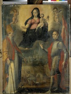 Madone e Child com os santos Mercuriale (patrono da cidade de Forli) e Valeriano (óleo sobre painel) de Gianfrancesco Modigliani