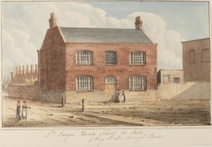 Vista da escola da caridade do St Georges para meninas em King Street, Southwark. King Street é agora conhecida como Newcomen Street, 1825 (wc on paper)