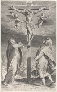 Crucificação com a Virgem Maria e São João Evangelista, anjos no alto, ca. 1593., c. 1593