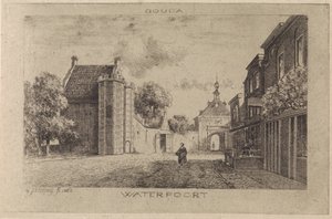 Vista do Waterpoort em Gouda de Gijsbertus Johannes Verspuy