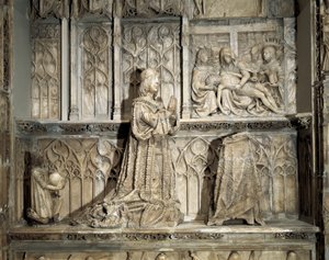 Arte gótica: Sepultura de Juan de Padilla (1490-1521). Hidalgo e castelhano revolucionário, conhecido por sua participação na Guerra das Comunidades de Castela. Escultura de mármore de Gil de SILOE (1486-1501), cerca de 1500. Burgos, Museu Burgos de Gil de Siloe