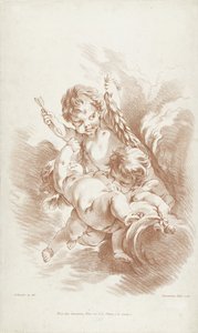 Três jogando putti nas nuvens de Gilles Demarteau