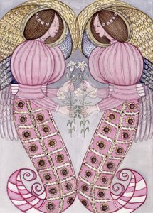 Dois anjos segurando lírios de tigre, 1995 (wc) de Gillian Lawson