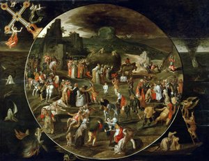 O Haywain, Alegoria da Vaidade do Mundo (óleo sobre painel) de Gillis (workshop of) Mostaert