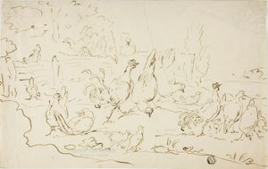 Galinhas e galos no pátio de Gillis Claesz. de Hondecoeter