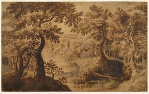 Paisagem de madeira com vista de Gillis van III (circle of) Coninxloo