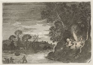 Figuras ao redor de uma fogueira Sete paisagens (título da série) de Gillis van Scheyndel (I)