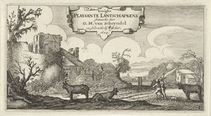 Impressão de título de doze paisagens com figuras
Eenighe Playsante Lantschapkens (título sobre o objecto)
Doze paisagens com figuras (título da série) de Gillis van Scheyndel (I)
