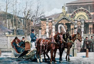 Um trenó da troika em Moscou, Rússia, c1890