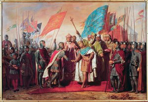 Terceira Cruzada (1189-1192): Encontro e aperto de mão entre Filipe Augusto (Filipe II de França