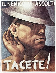 Silêncio, o inimigo ouve - cartaz de propaganda italiano, v.1942 Ilustração de Gino Boccasile (1901-1952)