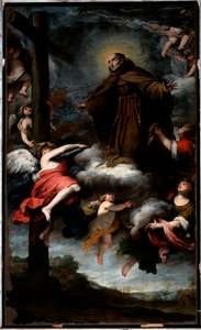 Representação de São Luís de Anjou adorando a cruz (óleo sobre tela de Gio Bernardo Carbone