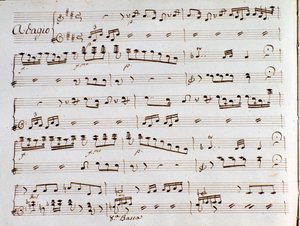 Página da partitura musical da sinfonia do turco na Itália de Gioacchino Rossini